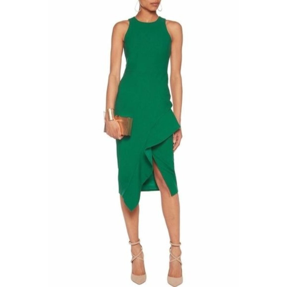 CINQ À SEPT Size 0 Piper Asymmetrical ruffle hem sleek dress